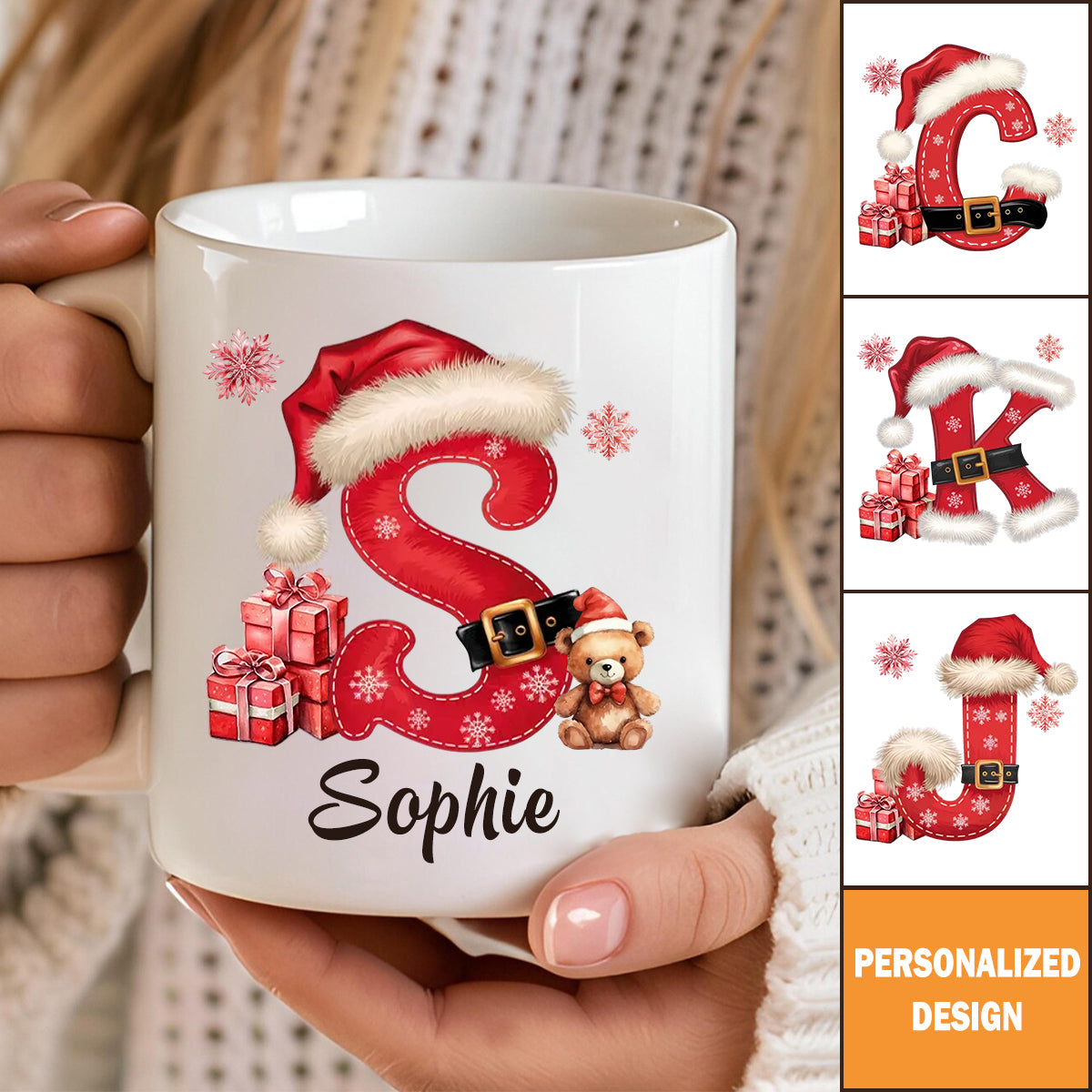 Personalized Christmas Santa Hat Letters Coffee Mug