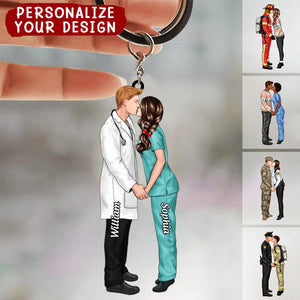 Personalized Acrylic Keychain Couple Portrait, Firefighter, EMS, Nurse, Police Officer,Military