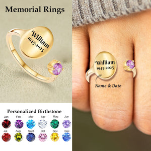 Personalized Custom Memorial Text Birthstone Ring