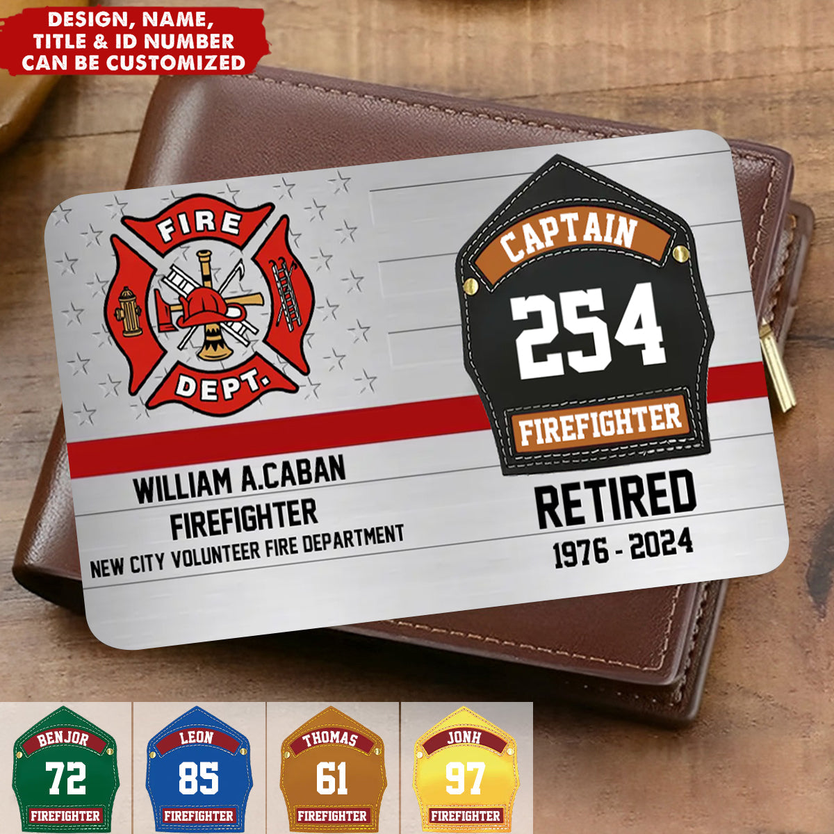 Personalized Firefighter Helmet Shields Badge Custom Department & Name Aluminum Wallet Card