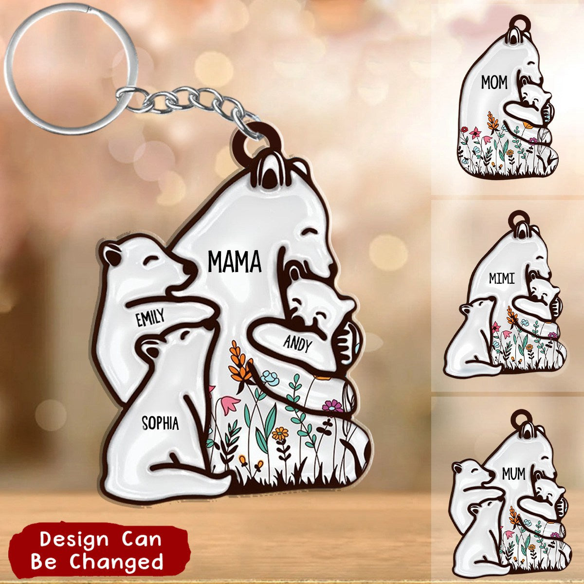 Floral Mama Bear - Personalized Cutout Acrylic Keychain