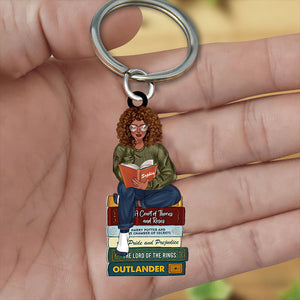 Girl Reading Book - Custom Book Titles, Personalized Acrylic Keychain