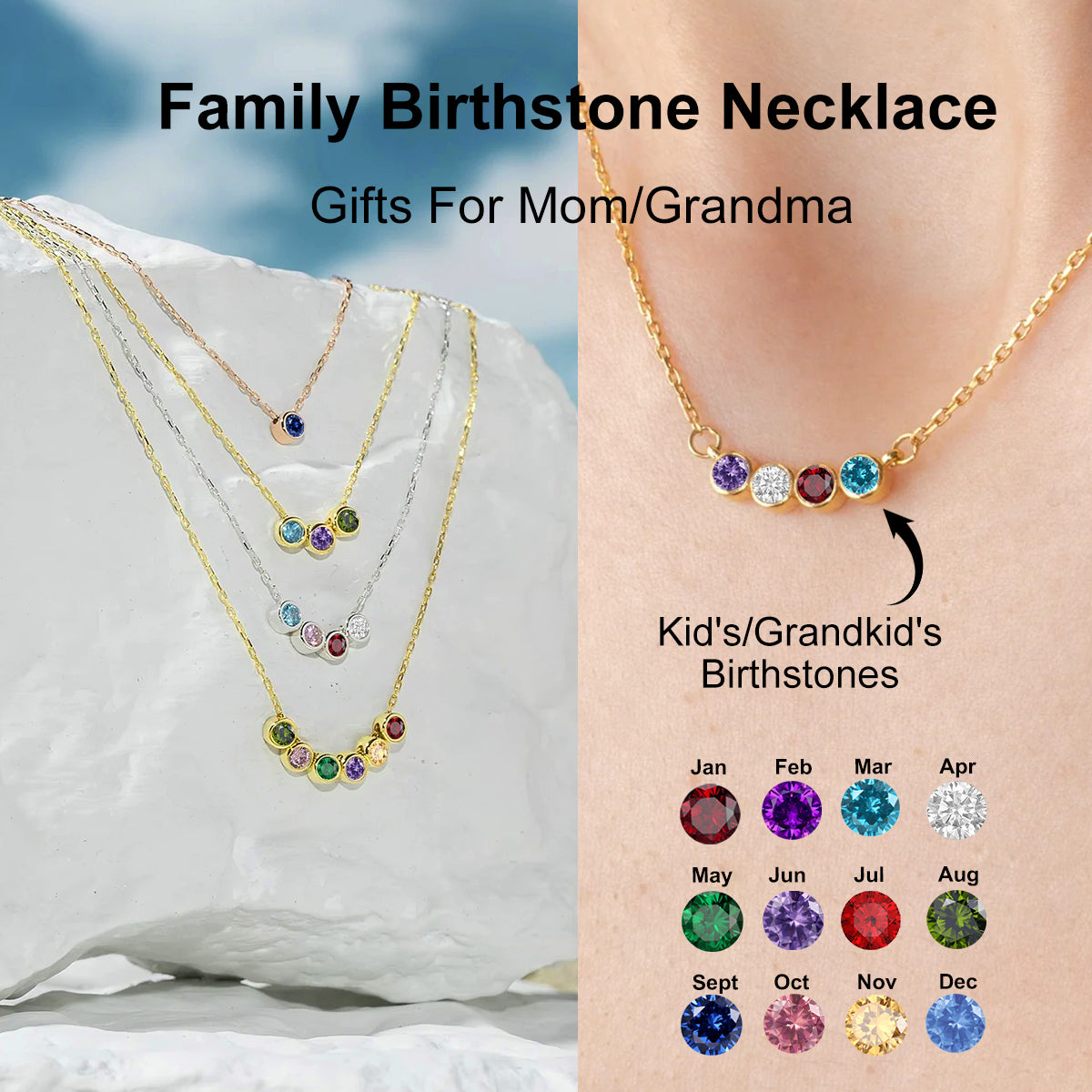 Personalized Grandma Mom Family Birthstone Necklace