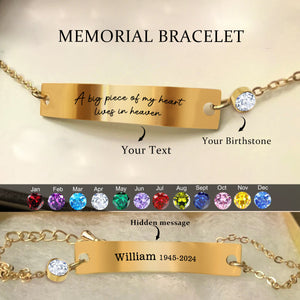 Personalised Engraved Memorial Bracelet, Unique Memorial Jewelry with Birthstone