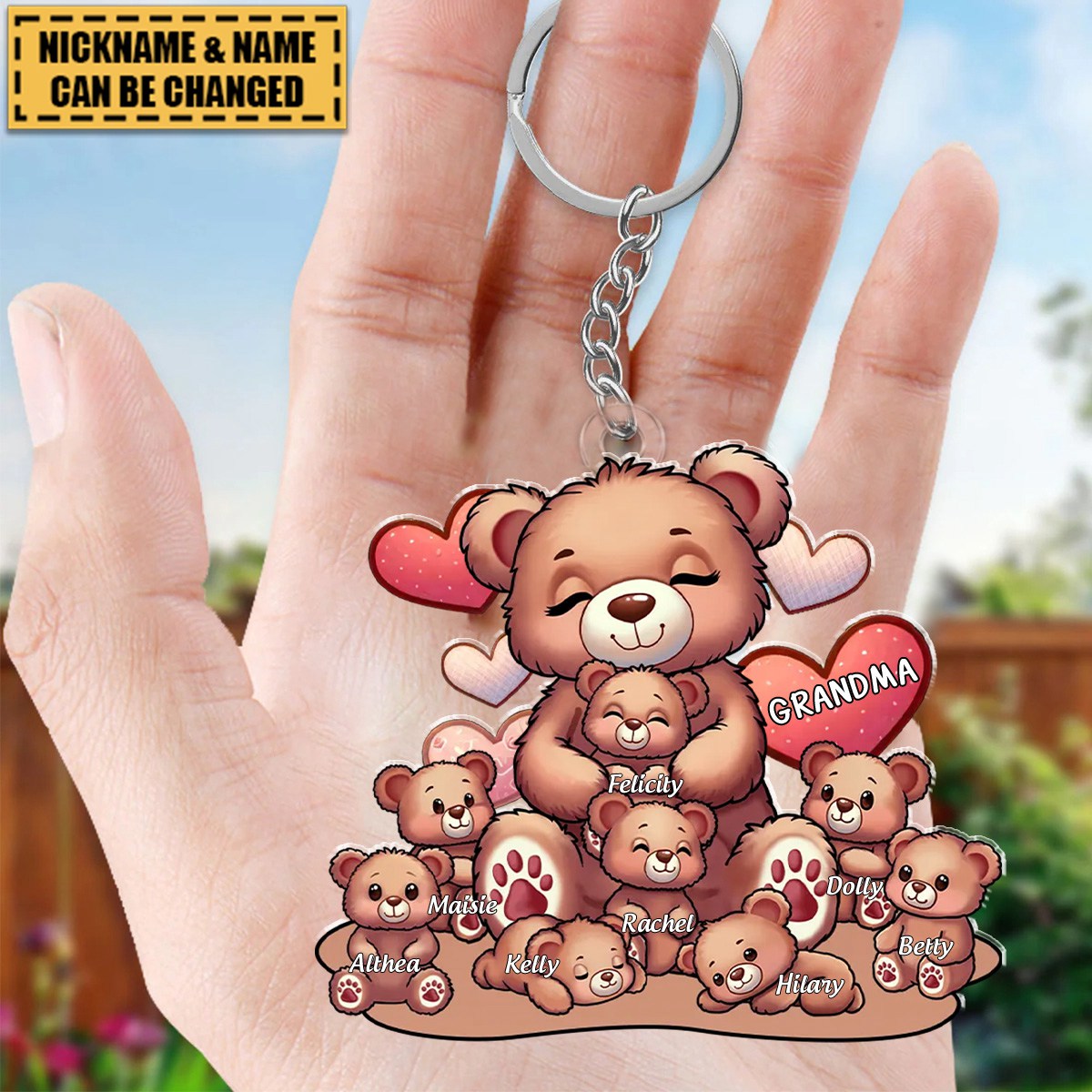 Cute Grandma Bear Mama Bear With Kids Personalized Acrylic Keychain