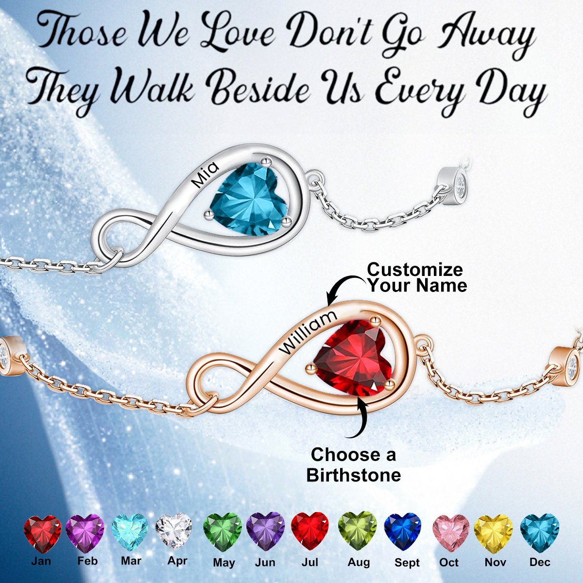 Memorial Personalized Bracelet With Heart Birthstone