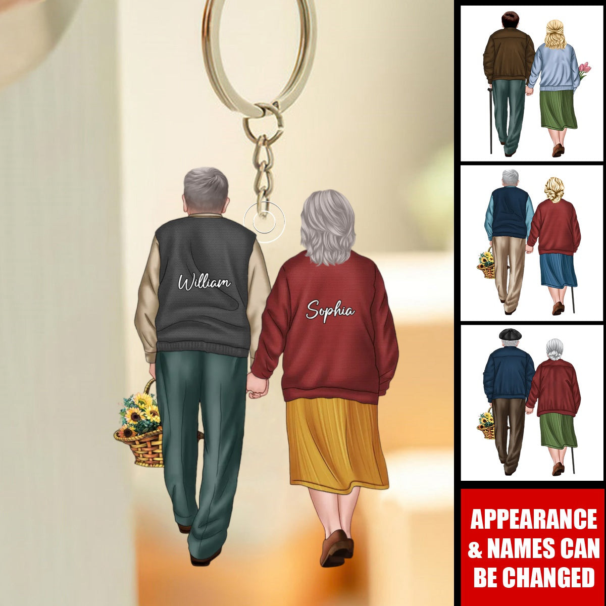 Personalized Hand In Hand Couple Keychain Gifts For Old Couples