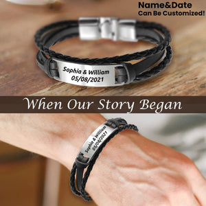 When Our Story Began Personalized Man Leather Bracelet