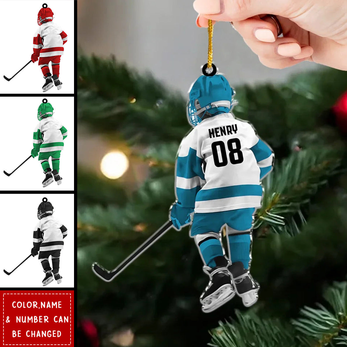 Kid Hockey Player - Personalized Hockey Acrylic Ornament