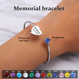 Personalized Custom Memorial Text Heart Birthstone Bracelet