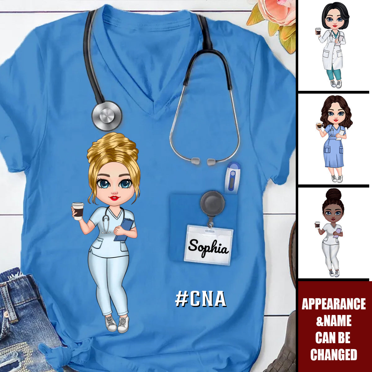 Nurse Scrub CNA RN Healthcare Worker Personalized V-neck 3D T-shirt