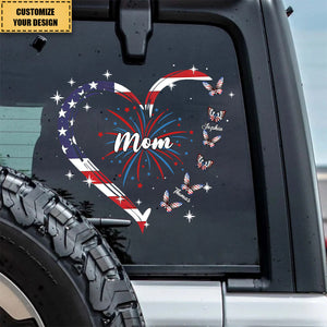 Grandma Mama Heart Butterfly 4th Of July USA Flag Independence Day Personalized Sticker Decal