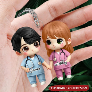 Cute Cartoon Couple Gift by Occupation Personalized Acrylic Keychain