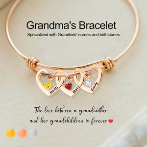 Personalized Heart Name Birthstone Bracelet For Mom Grandma