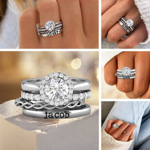 Personalized Custome Name Halo Engagement Ring Stack