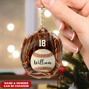 Custom Name And Number Personalized Baseball Acrylic Keychain