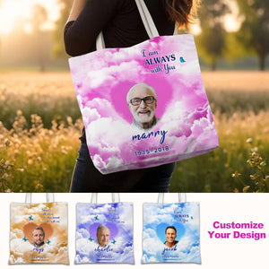 Upload Image Heaven, Never Walk Alone My Mom Dad Walks With Me Personalized Memorial Tote Bag