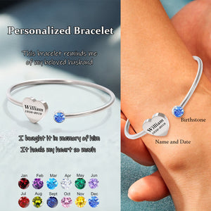 Personalized Custom Memorial Text Heart Birthstone Bracelet