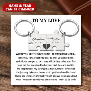 Puzzle Keychain Set Personalized 2 Names & Date Interlocking Keychain for Couple