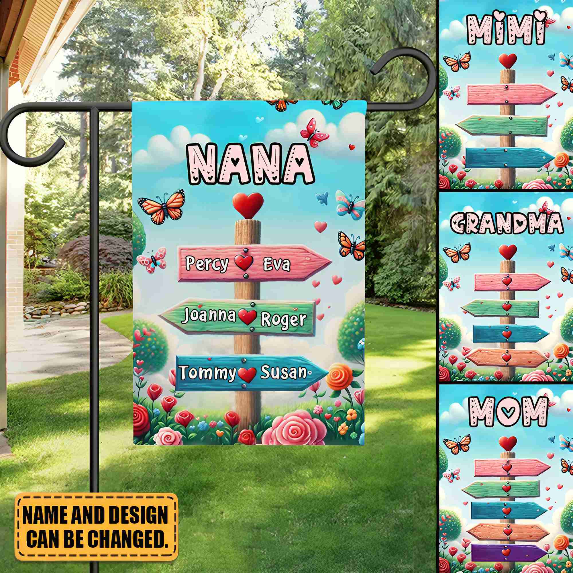 Grandma Spring Garden Signpost Personalized Flag