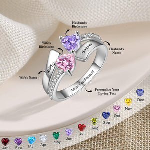 Personalized Promise Ring 2 Heart Birthstone Ring