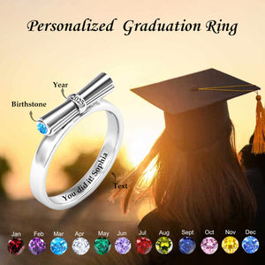 Custom Engraved Diploma Scroll Birthstone Graduation Ring