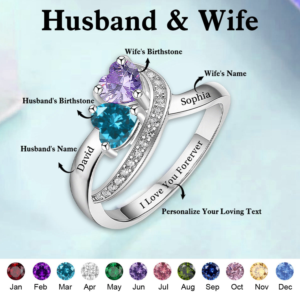 Personalized Name Promise Birthstones Ring For Couple