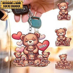 Cute Grandma Bear Mama Bear With Kids Personalized Acrylic Keychain