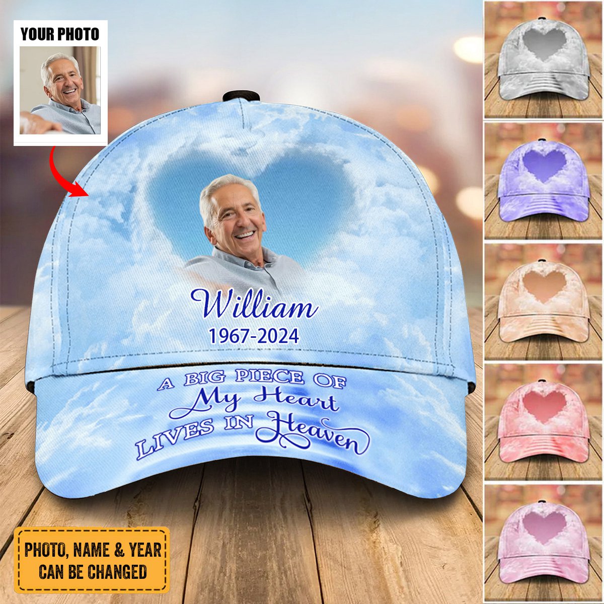 Memorial Upload Image Sky, A Big Piece Of My Heart Lives In Heaven Personalized Cap