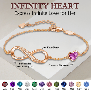 Gift For Her - Personalized Infinity Heart Birthstone Bracelet