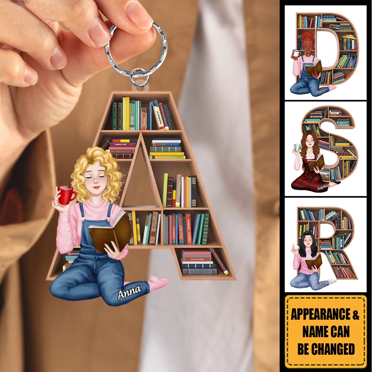 Personalized Gifts For Book Lover Keychain Alphabet Bookshelf