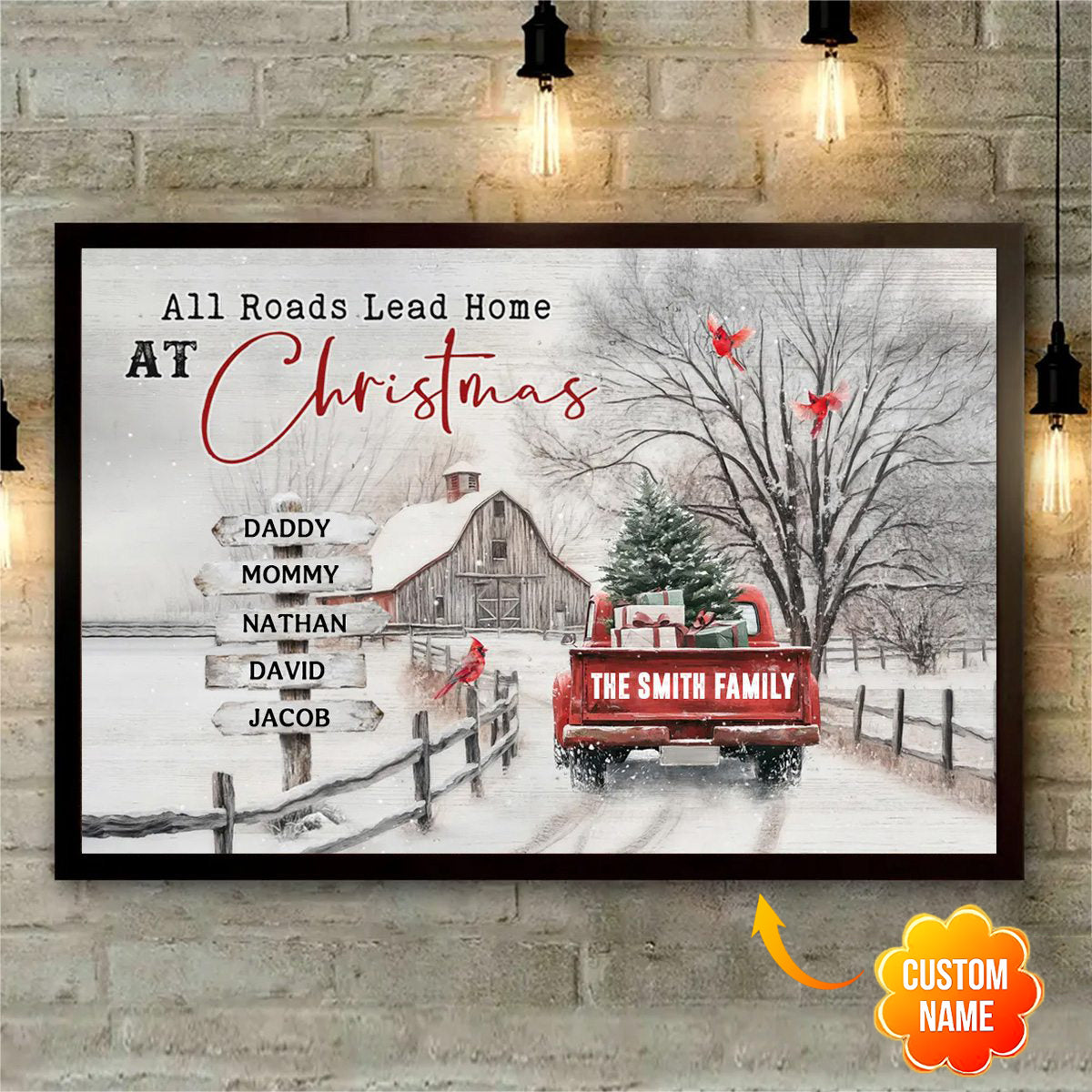 Personalized Christmas Farm With Red Truck Ornament-A Gift For Your Family