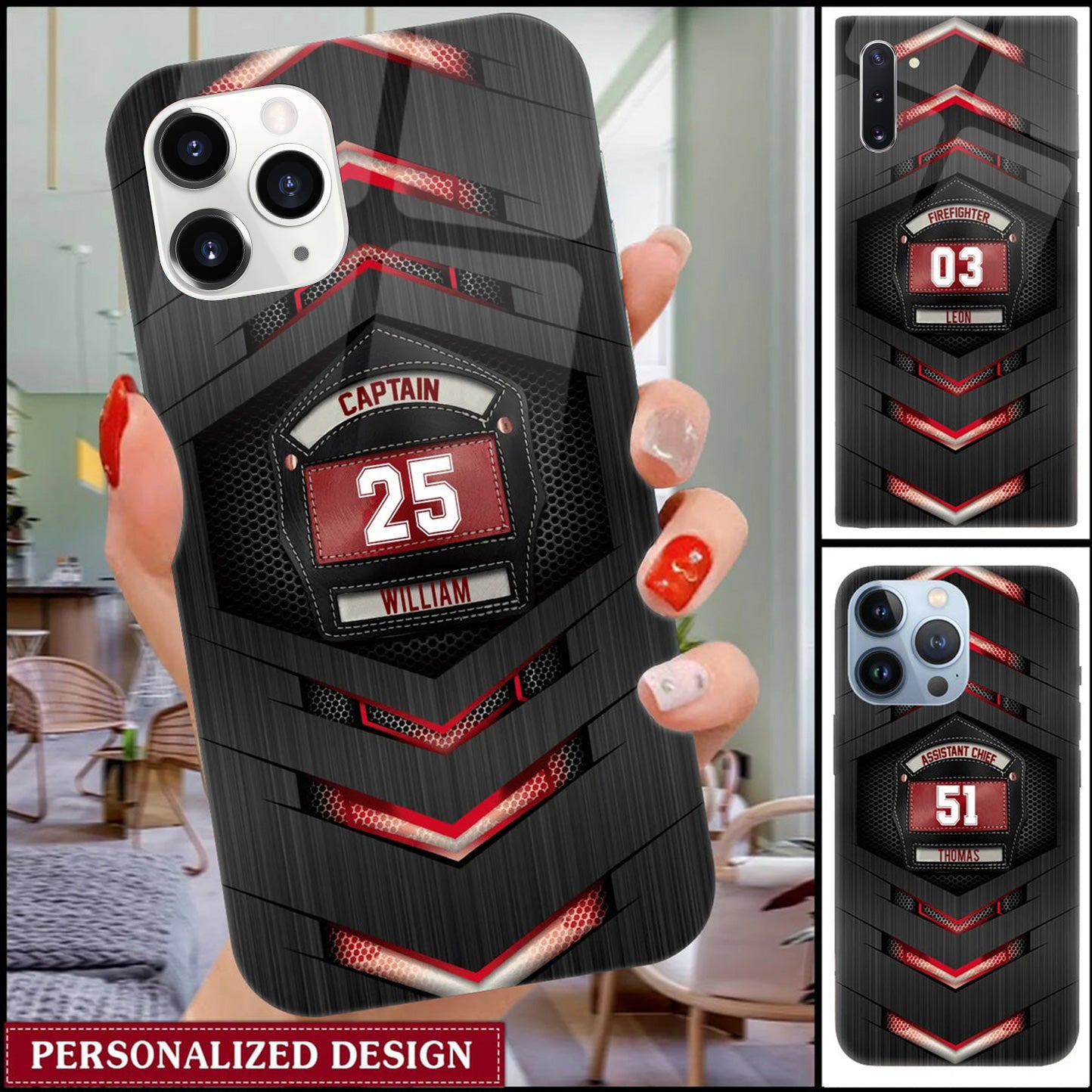 Personalized Firefighter Red Light Glass Phone Case Gift For Firefighter