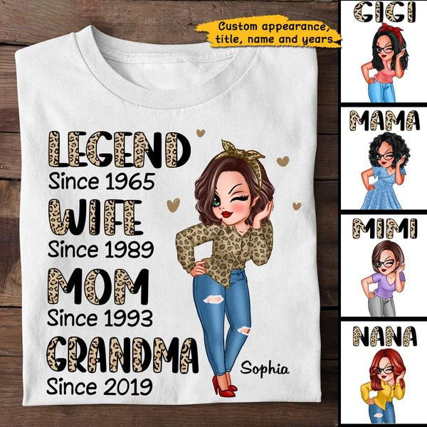 Half Leopard Sassy Legend Wife Mom Grandma Personalized T-shirt