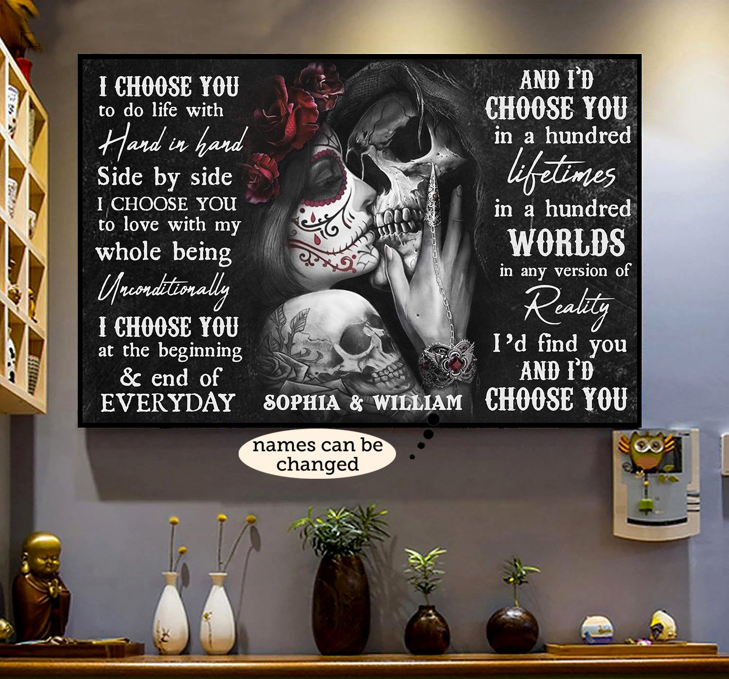 Sugar Skull Poster - Gifts For Couples - Personalized Canvas