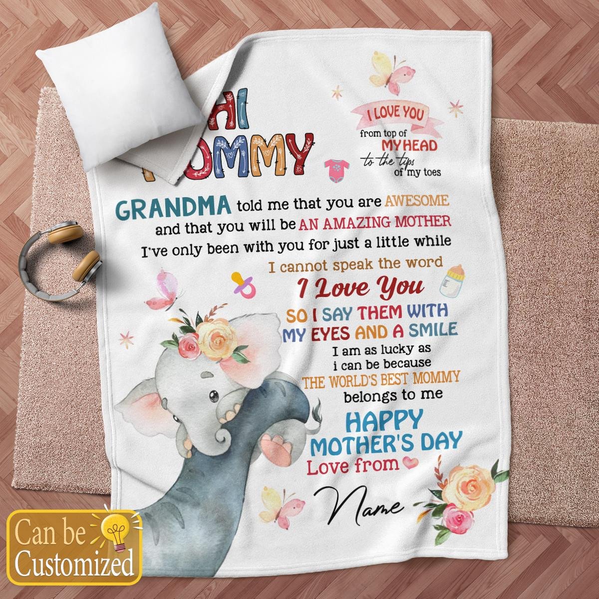 HI MOMMY - HAPPY MOTHER'S DAY PERSONALIZED BLANKET