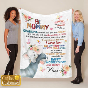 HI MOMMY - HAPPY MOTHER'S DAY PERSONALIZED BLANKET