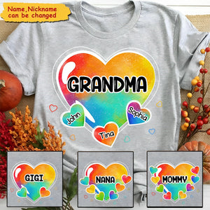 Family - Colorful Sweet Heart Grandma Auntie Mom Kids - Personalized T-Shirt