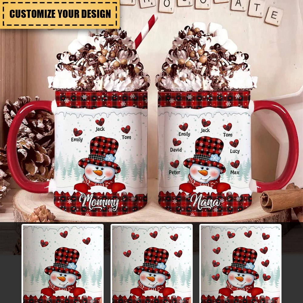 Red Christmas Snowman Grandma Auntie Mom Sweet Heart Kids Personalized Mug