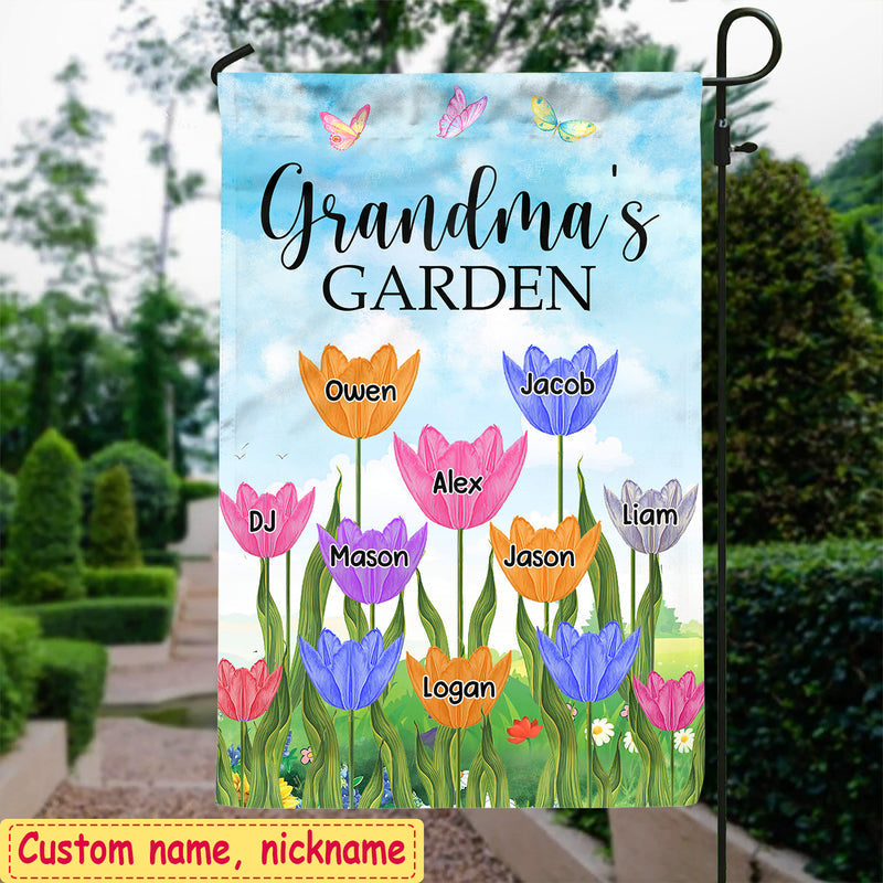 Grandma Mom Auntie's Garden Flowers Kids Personalized Flag