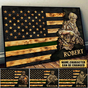 Personalized Branch & Name Half Thin Green Line Soldier Veteran Poster Canvas For Veterans