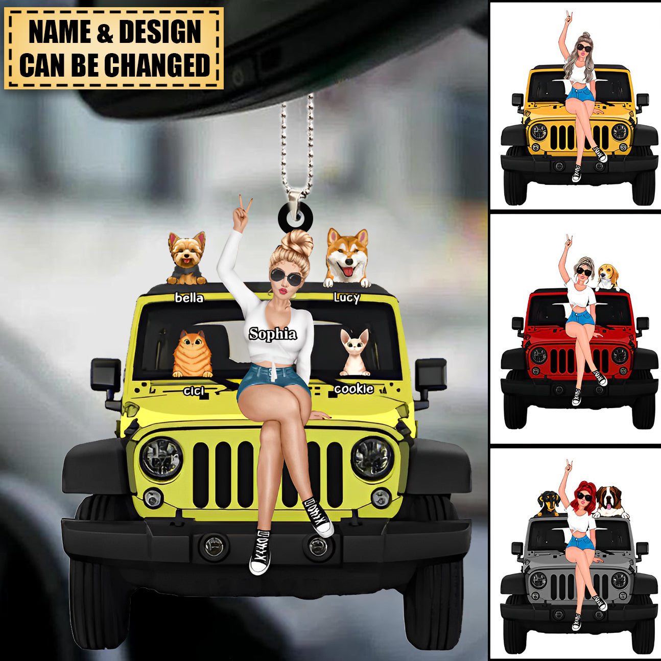 PERSONALIZED A GIRL WITH OFF-ROAD CAR AND DOG ORNAMENT GIFT FOR JOURNEY GIRLS
