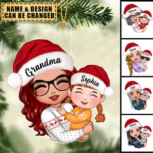 Doll Grandma Mom Hugging Kid - Personalized Christmas Acrylic Ornament