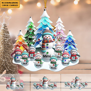 Nana/Mom Snowman With Baby Kids - Personalized Acrylic Ornament