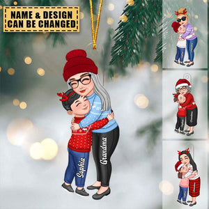 Grandma & Grandkid Hugging Christmas Personalized Acrylic Ornament