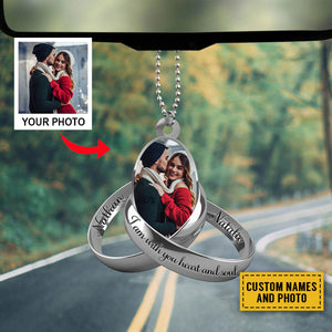 PERSONALIZED PHOTO COUPLE SILVER RINGS ACRYLIC ORNAMENTS