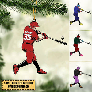 Baseball Player Swing - Personalized Christmas Acrylic Ornament