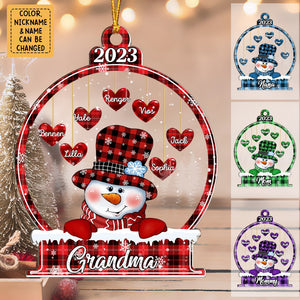 Sparkling Christmas Snowman Nana Mom Little Heart Kids In Snowball Personalized Ornament