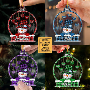 Sparkling Christmas Snowman Nana Mom Little Heart Kids In Snowball Personalized Ornament