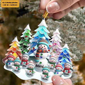 Nana/Mom Snowman With Baby Kids - Personalized Acrylic Ornament